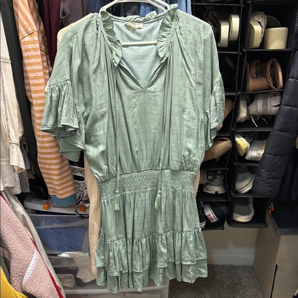 Flowy Green Dress with Ruffle Details